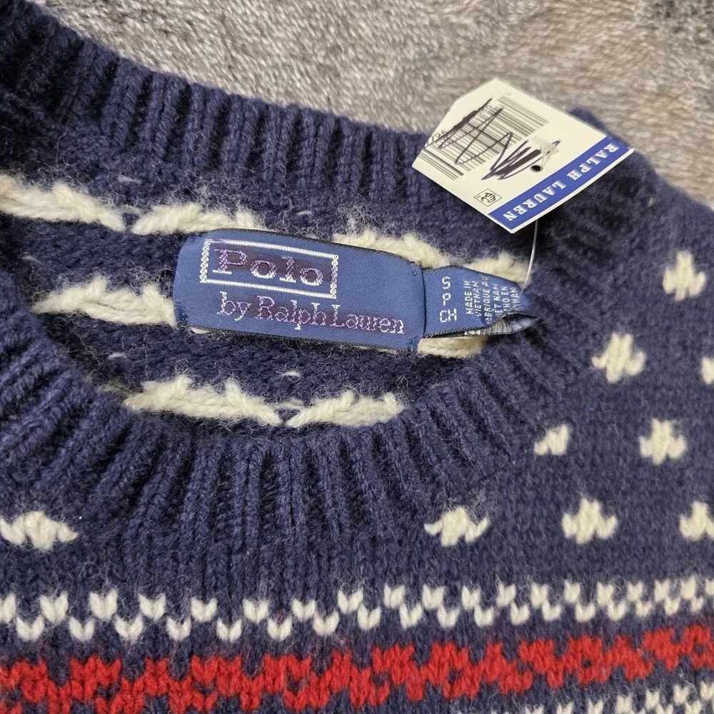 Polo Ralph Lauren Wool Reindeer Fair Isle Sweater Mens S Blue Patriotic Shield